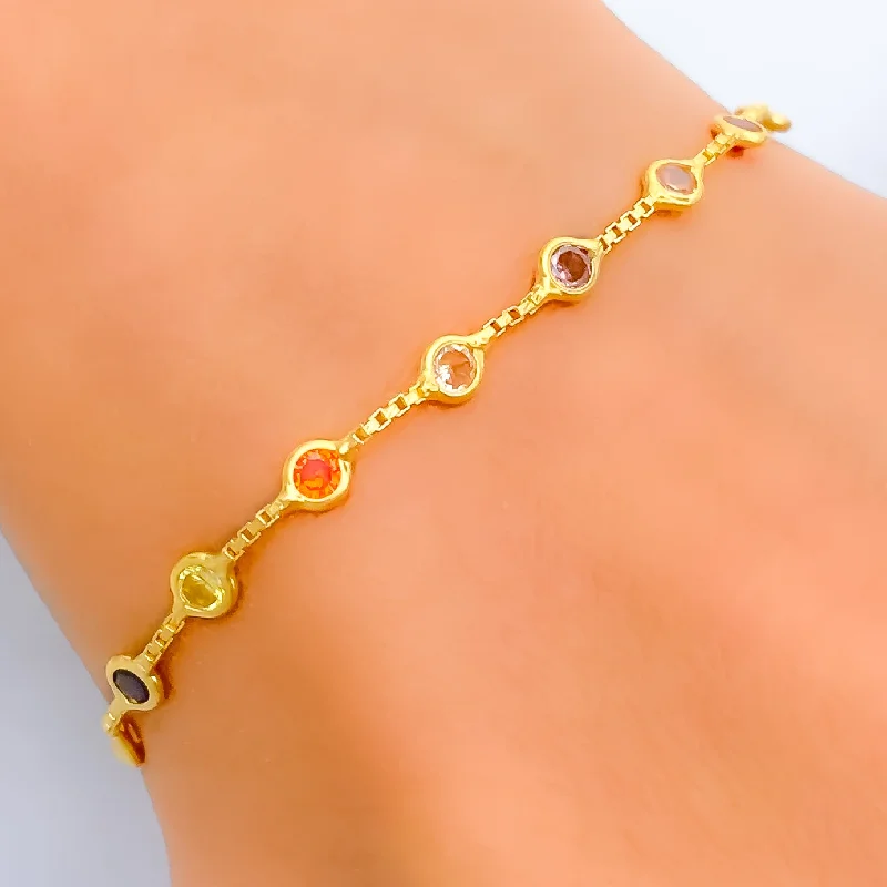 Ladies chunky bangles-Modern Glamorous 22k Gold CZ Bracelet