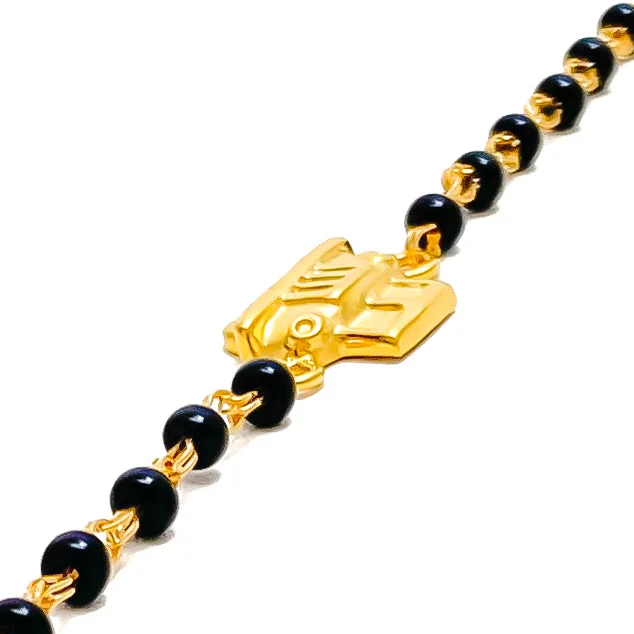 Ladies wedding bracelets-Stylish Dainty 22k Gold Black Bead Baby Bracelet