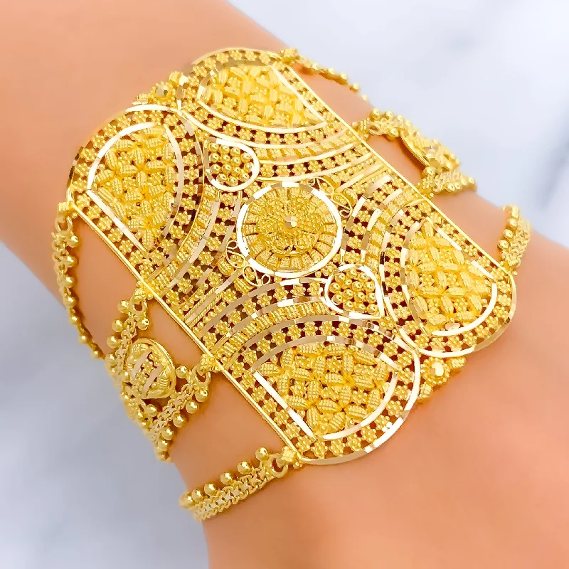 Ladies cuff bracelets with gemstones-Radiant Extravagant 22k Gold Statement Bracelet