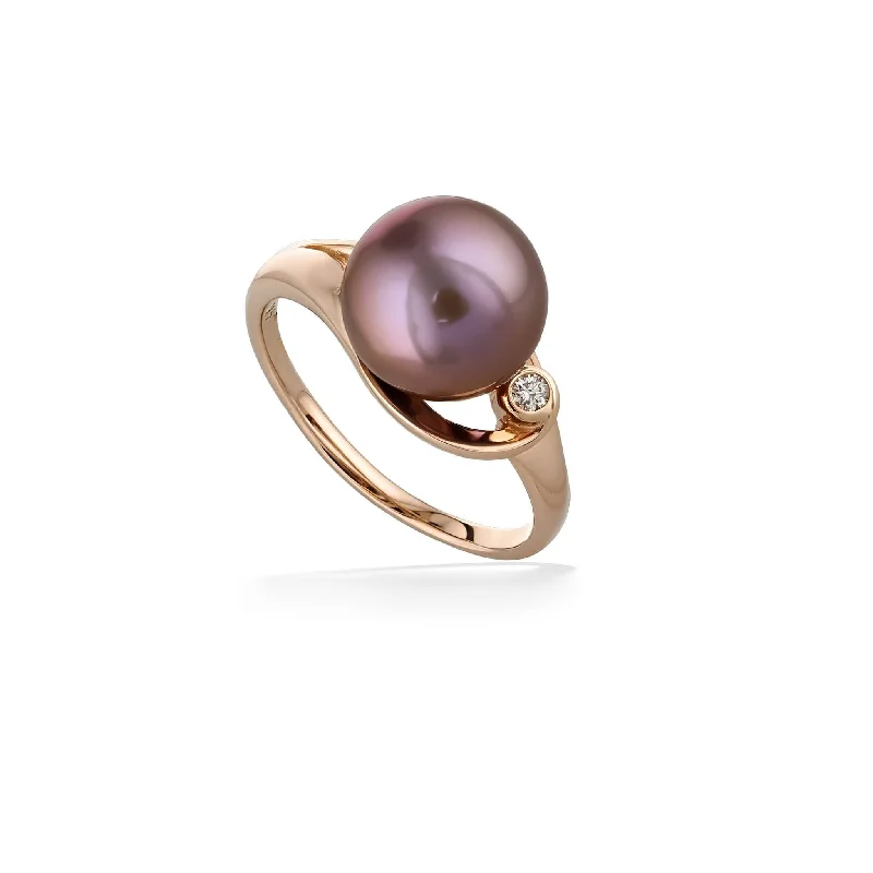 Ladies twisted band rings-Pink Freshwater Pearl Ring