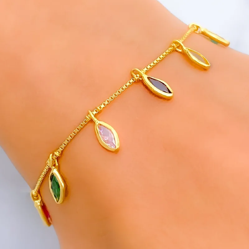 Ladies personalized charm bangles-Bright Stylish 22k Gold CZ Bracelet