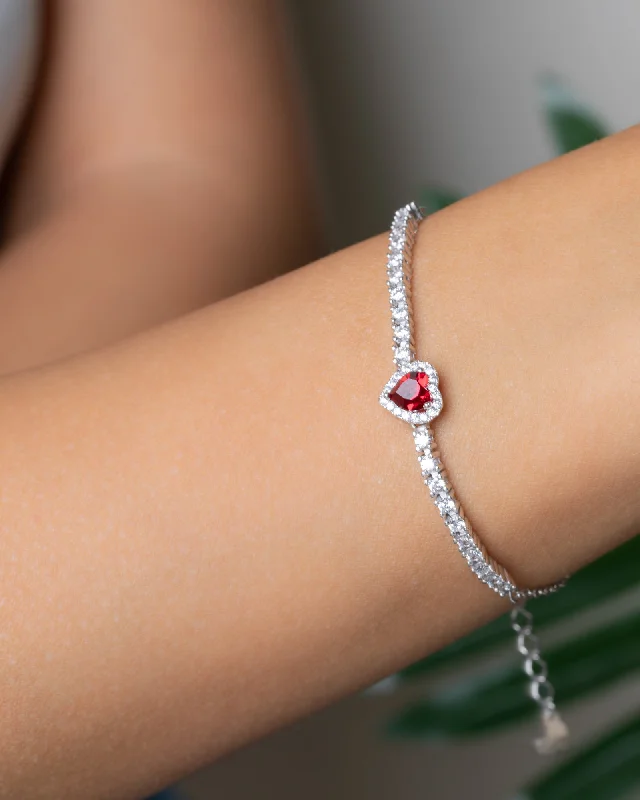 Ladies elegant bracelets-Zircon Red Heart Tennis Bracelet