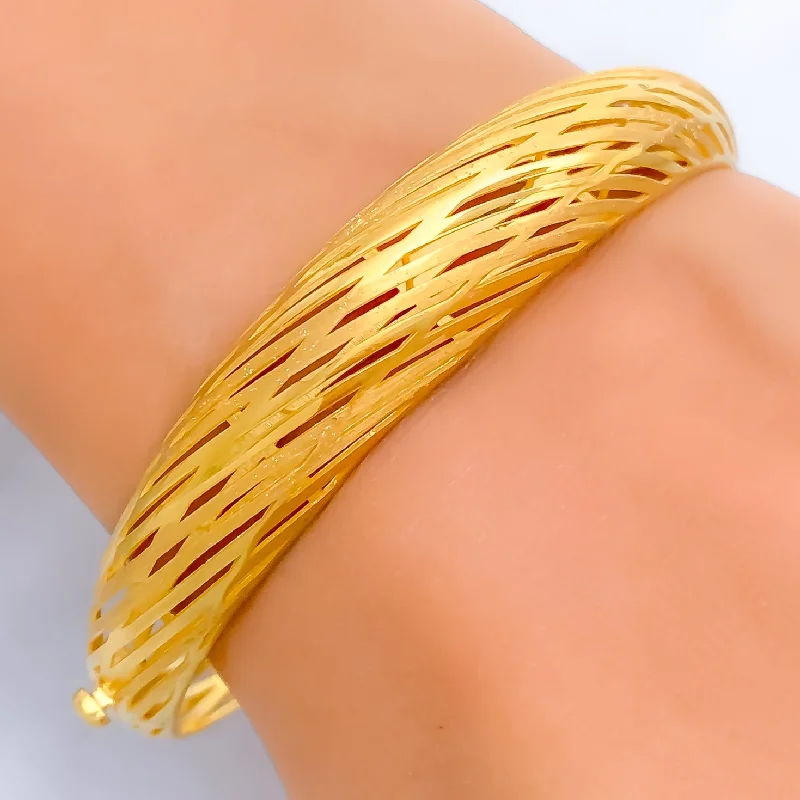 Ladies gold cuff bracelets-Majestic Sleek 21k Statement Bangle Bracelet