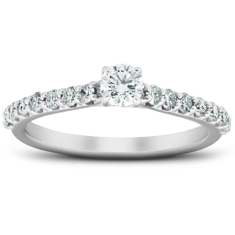 Ladies engagement rings with colored diamonds-3/4 Ct TDW Diamond Side Stone Engagement Ring 14k White Gold Lab Created