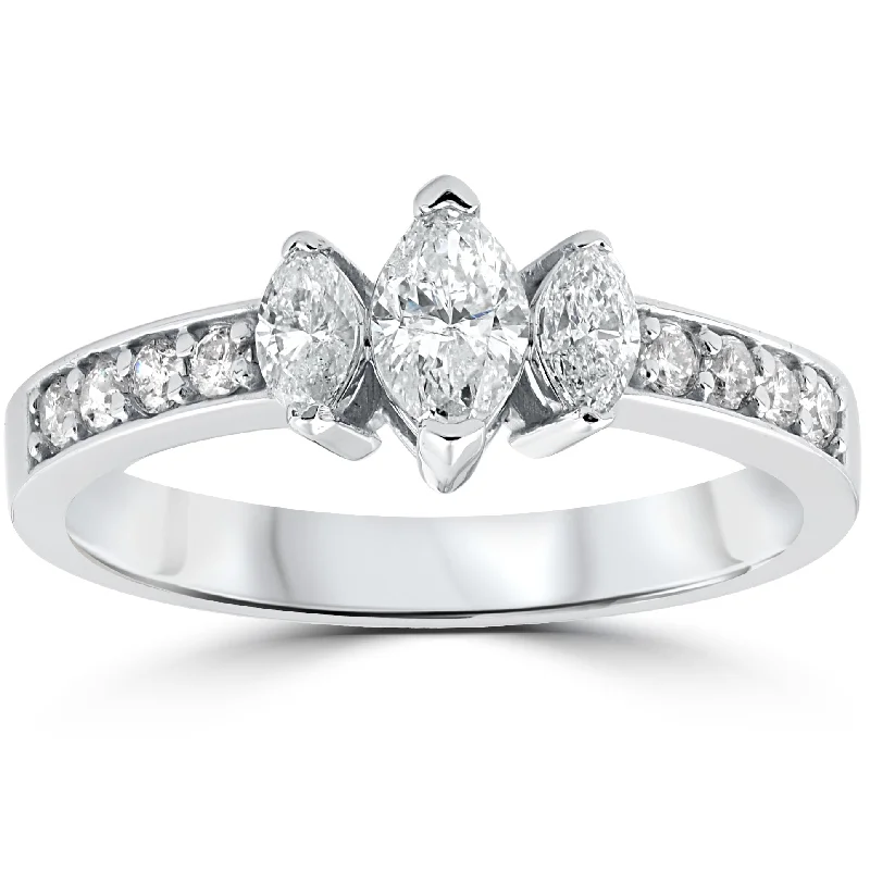 Ladies personalized gemstone engagement rings-1ct 3-Stone Marquise Diamond Engagement Ring 14K White Gold