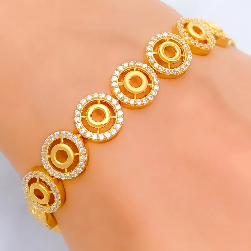 Ladies crystal bangles-Dazzling Round 22k Gold CZ Bracelet