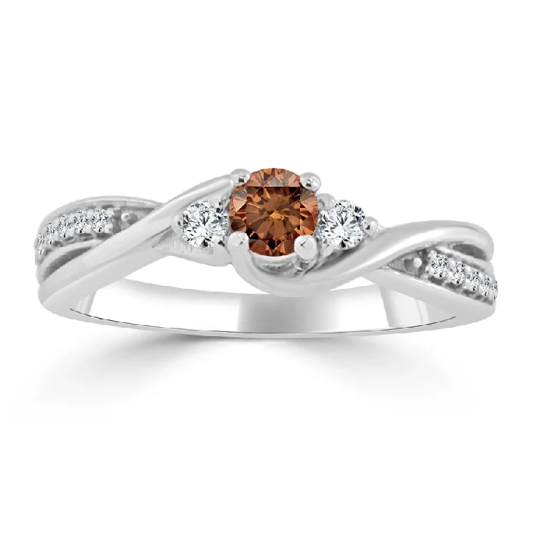 Ladies engagement rings with a custom design-Auriya Twisted 1/3ctw Brown Diamond Engagement Ring 14k Gold H-I, I1-I2