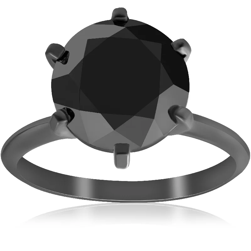 Ladies engagement rings with side diamonds-5 1/2ct Black Diamond Solitaire Engagement Ring 14k Black Gold