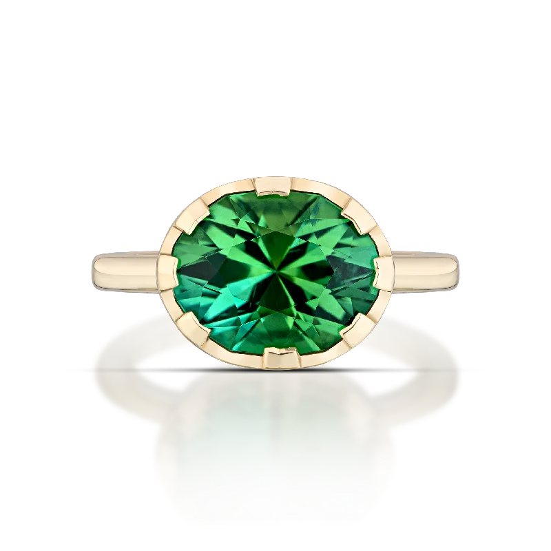 Ladies rings with diamonds-Green Tourmaline 3.85 carat Moval