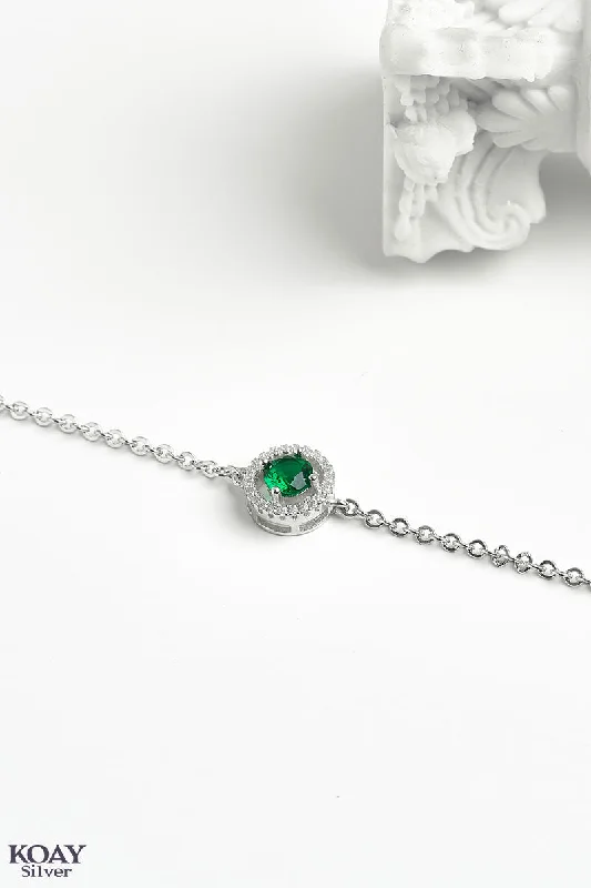 Ladies diamond-encrusted bracelets-Circle Zircon Green Bracelet