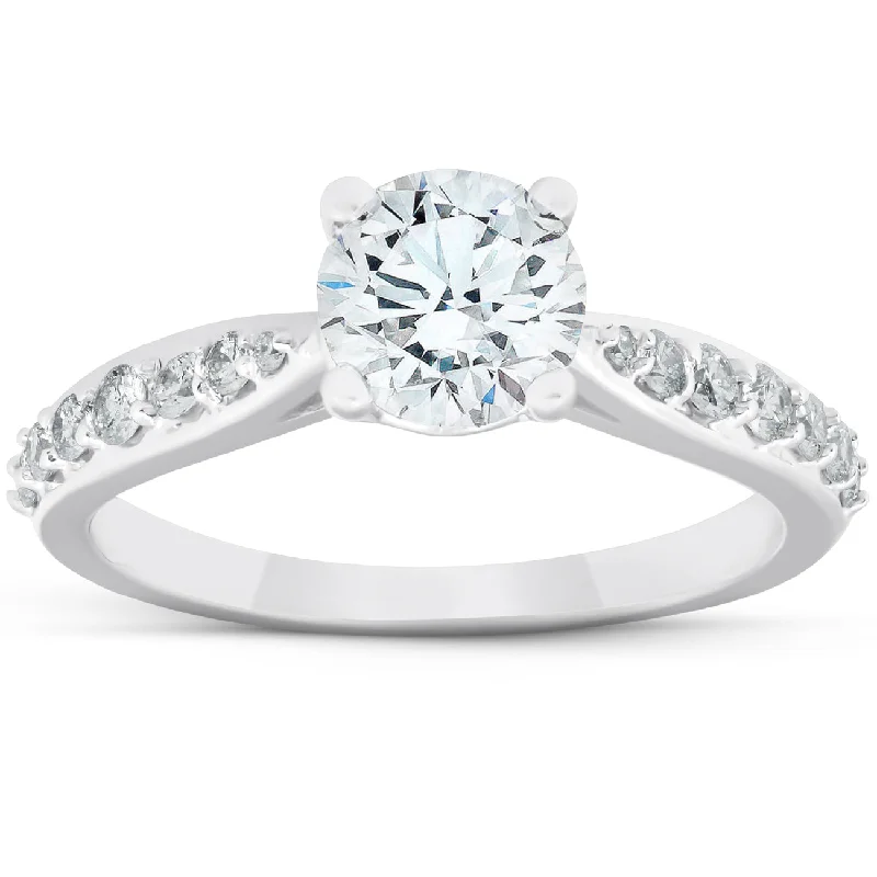 Ladies simple solitaire engagement rings-1 1/2 Ct Diamond Diamond Classic Engagement Ring 14k White Gold