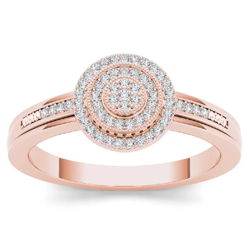 Ladies simple solitaire engagement rings-De Couer 10k Rose Gold 1/6ct TDW Diamond Halo Engagement Ring - Pink