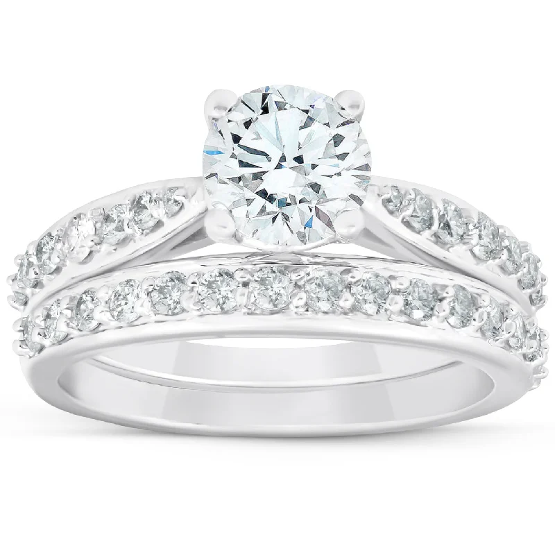 Ladies engagement rings with colored diamonds-1 3/4Ct Diamond Engagement Matching Wedding Ring Set 14k White Gold