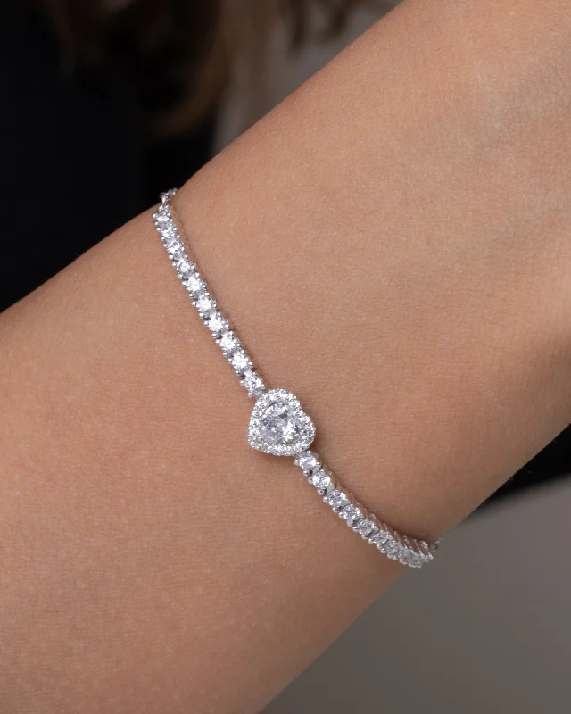 Ladies cuff bracelets-Zircon Heart Tennis Bracelet