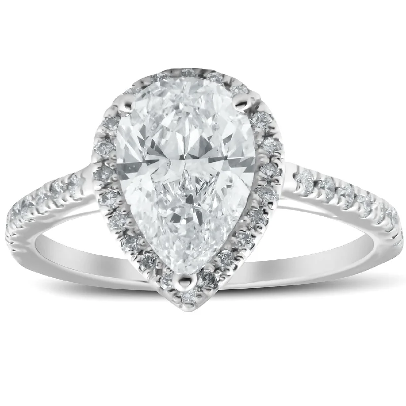 Ladies timeless engagement rings-1 1/3 Ct Halo Pear Shape Diamond Low Profile Engagement Ring White Gold