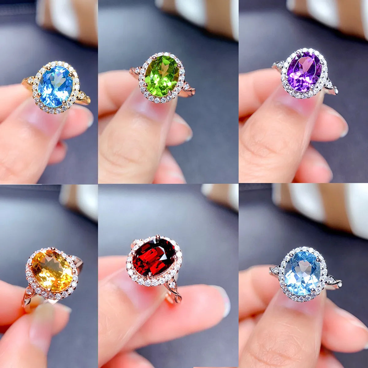 Ladies chic rings-Internet Celebrity Tik Tok Live Stream Ornament Imitation Natural Colored Gems Topaz Amethyst Citrine Olivine Ring