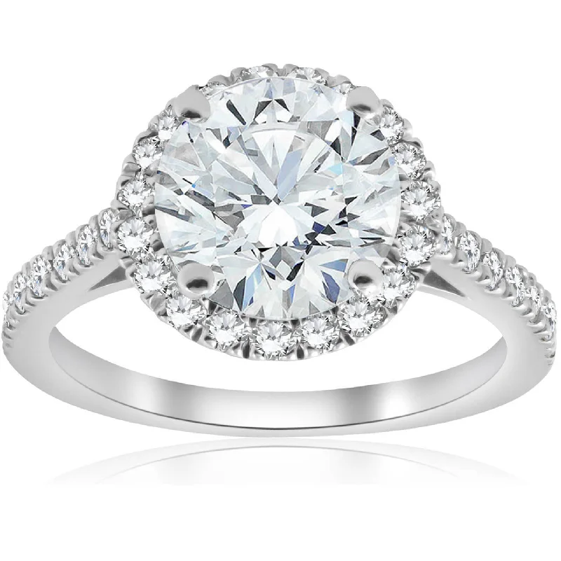 Ladies engagement rings with a twist-2 1/2 ct Halo Round Cut Diamond Engagement Ring 14k White Gold