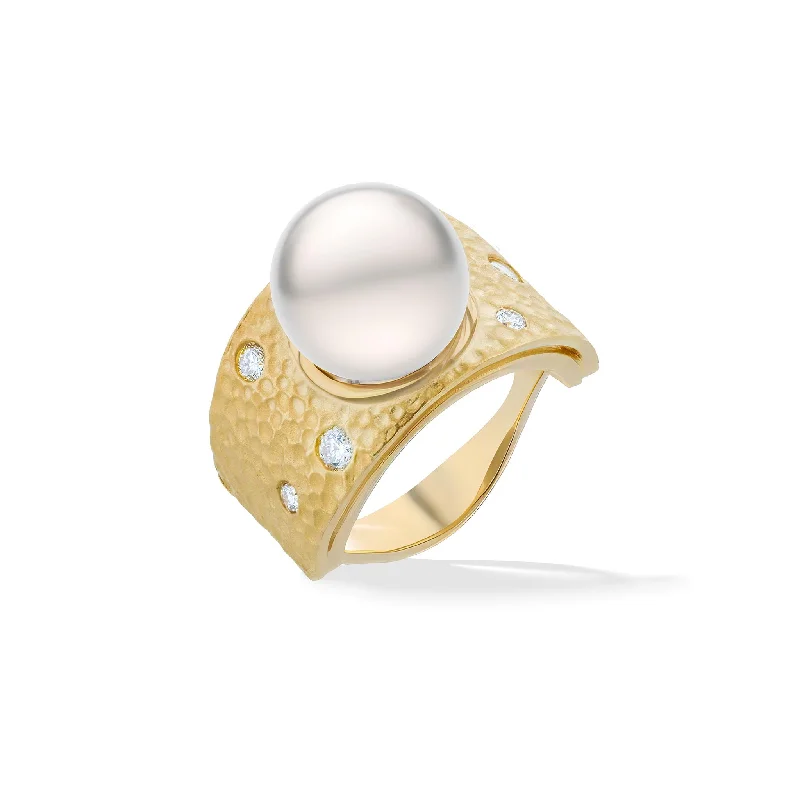 Ladies rose gold rings-White South Sea Pearl Ring