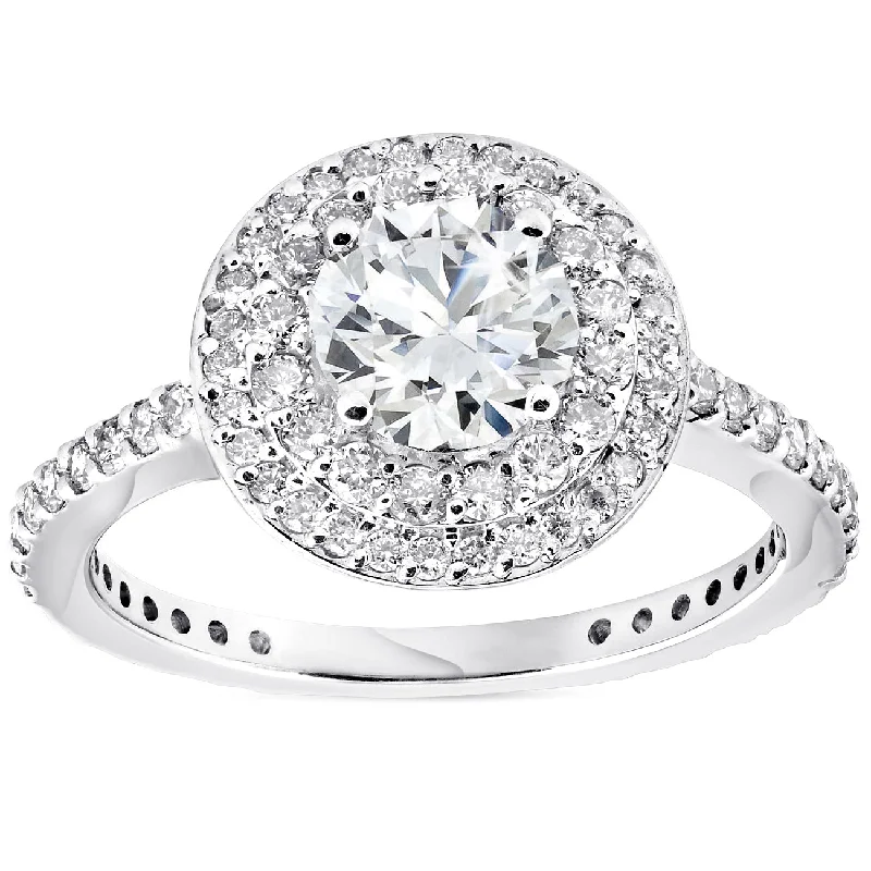 Ladies vintage-style engagement rings-1 3/4 CT Double Halo Round Cut Diamond Engagement Ring 14k White Gold