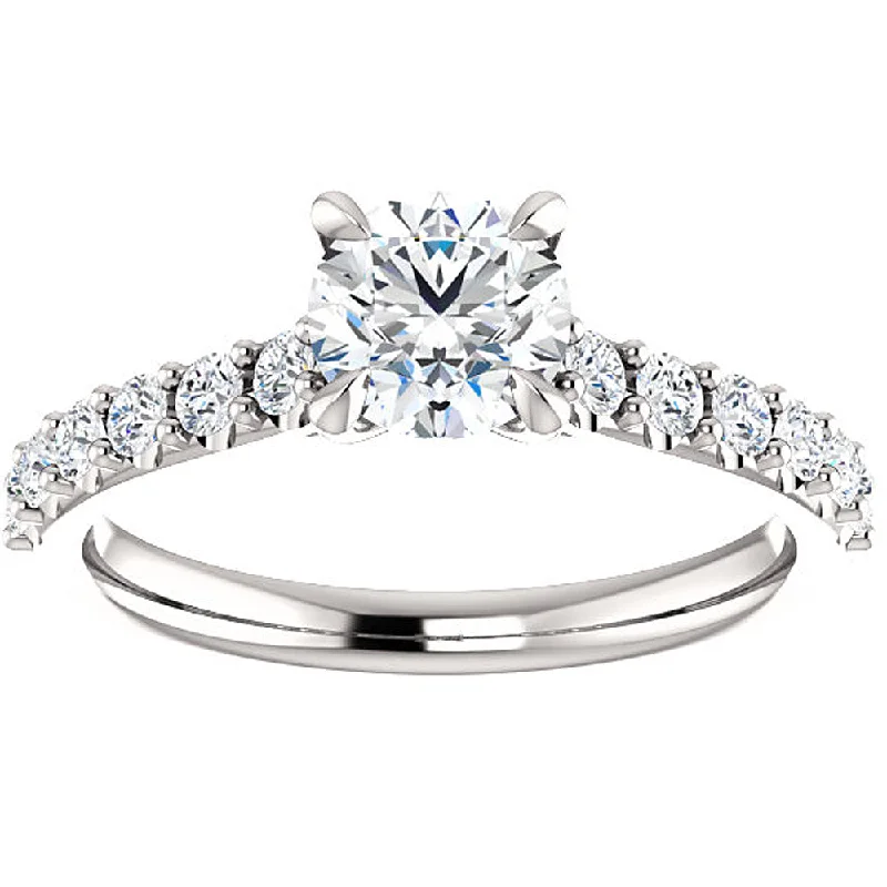 Ladies three-stone engagement rings-1 Ct Round Diamond Engagement Ring 14k White Gold Prong Set Single Row