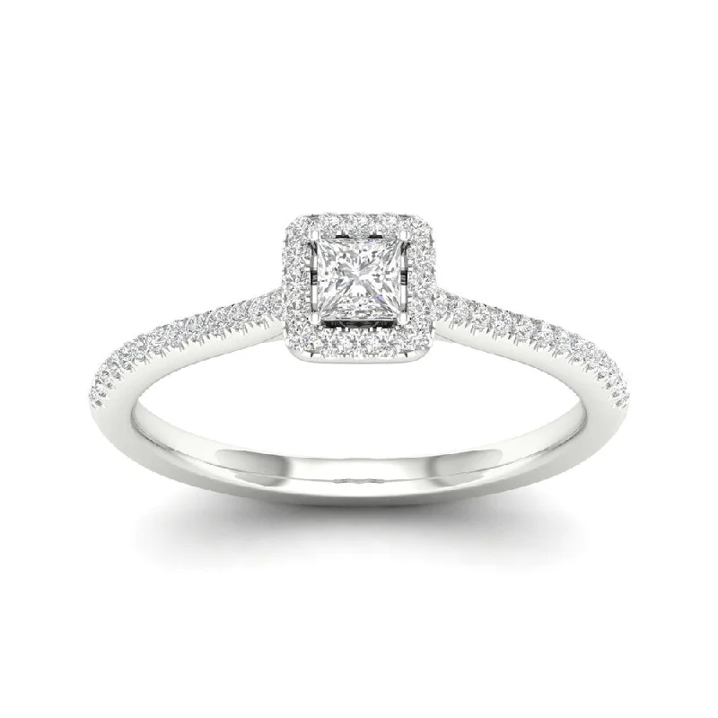 Ladies affordable diamond engagement rings-De Couer 10k Gold 1/3ct TDW Diamond Halo Engagement Ring - White