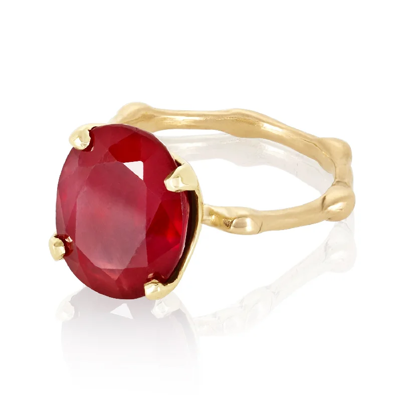 Ladies rings with intricate designs-Ruby Bamboo Ring- 14k Gold