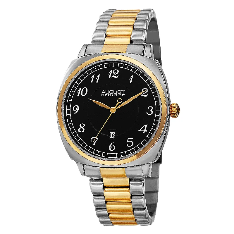 Ladies matching bracelets and rings-August Steiner Men's Swiss Quartz Arabic Numerals Stainless Steel Two-Tone Bracelet Watch