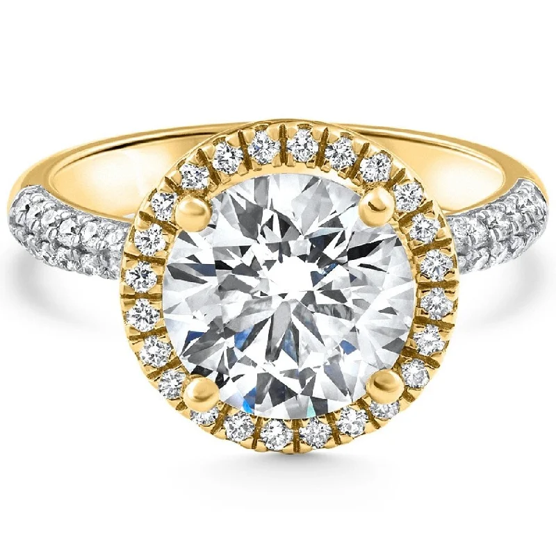 Ladies halo diamond engagement rings-Certified 3.56Ct Diamond Halo Engagement Yellow Gold Lab Grown