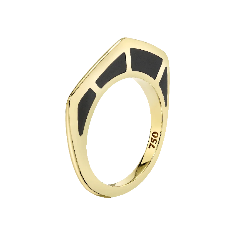 Ladies platinum diamond rings-Cobra Ring with Black Jade Inlay