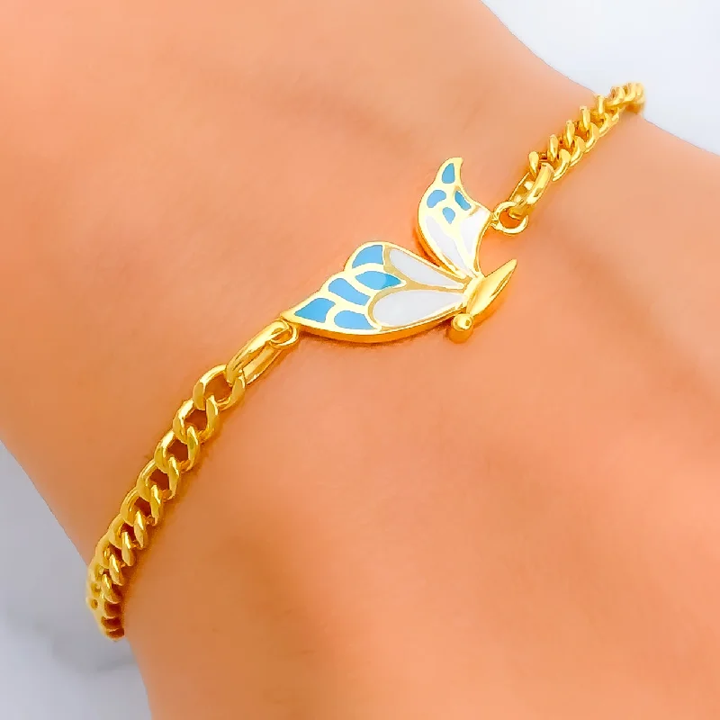 Ladies diamond bracelets-Bright Beautiful Butterfly 21k Gold Bracelet