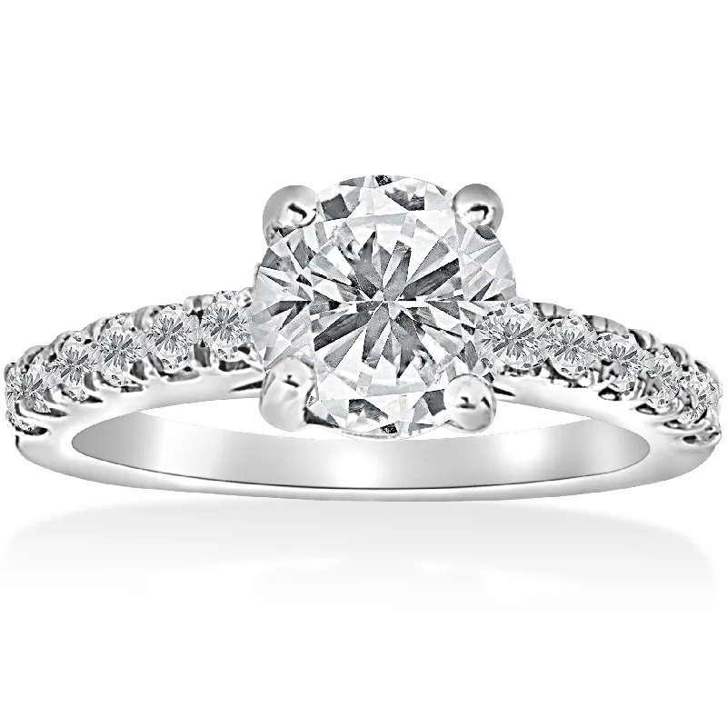 Ladies ruby engagement rings-1 1/2 ct Diamond Solitaire With Accents Round Engagement Ring 14k White Gold