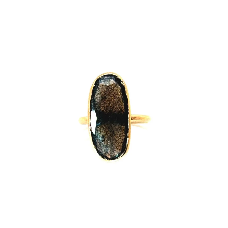 Ladies personalized rings-Slander Labradorite Ring In 14K