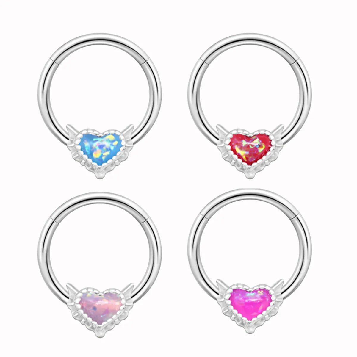 Ladies ring sets-1 Piece Nose Rings & Studs Cute Sweet Heart Shape Stainless Steel Plating Inlay Opal Nose Ring