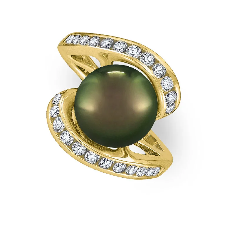 Ladies statement gemstone rings-Tahitian Black Pearl Ring