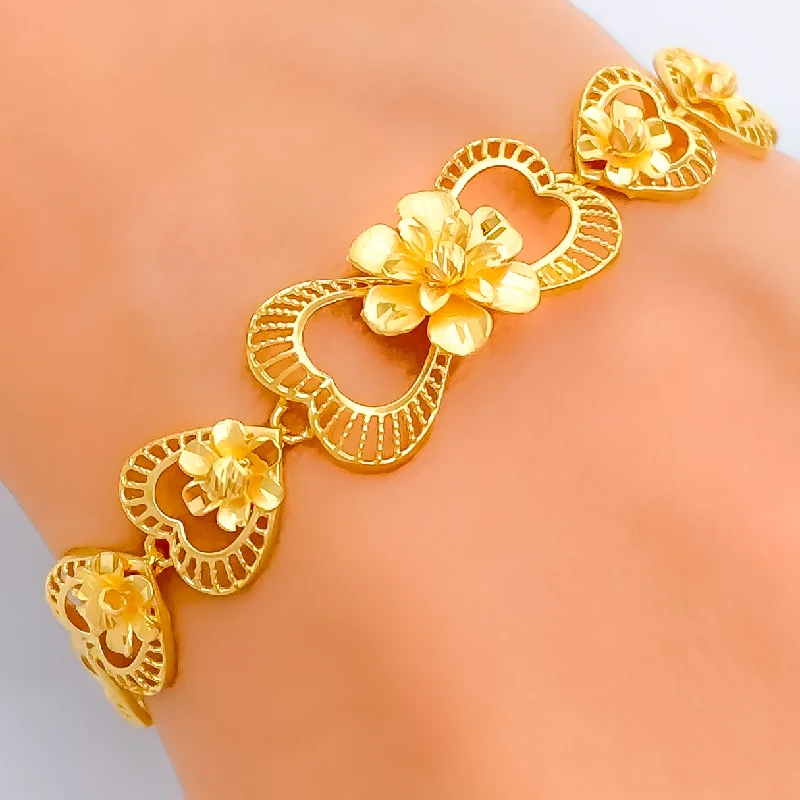 Ladies designer bracelets-Palatial Flower 22K Gold Bracelet