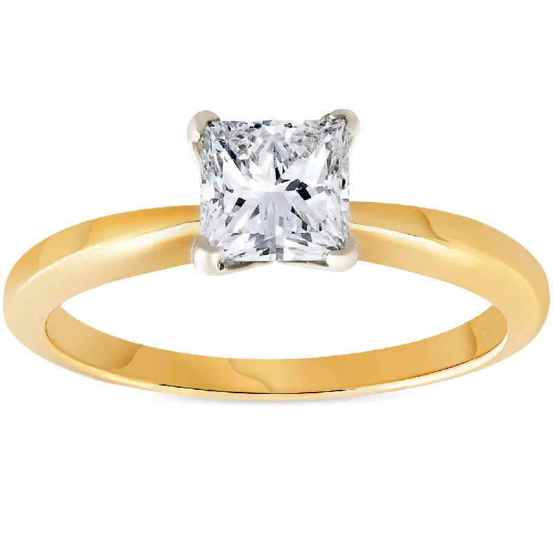 Ladies engagement rings with heart-shaped diamonds-1ct Princess Cut Diamond Solitaire 14k Yellow Gold Engagement Ring