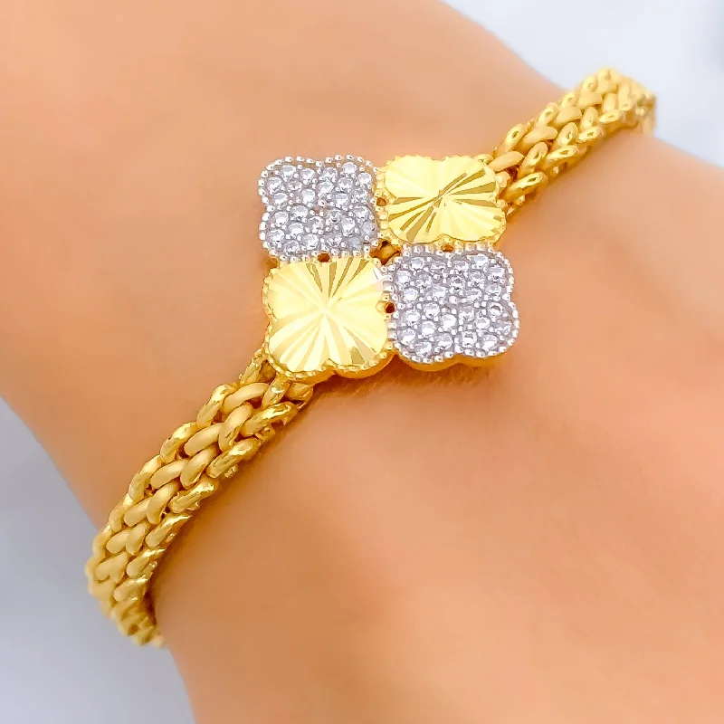 Ladies chic bracelets-Palatial Ornate 21k Gold CZ Bracelet