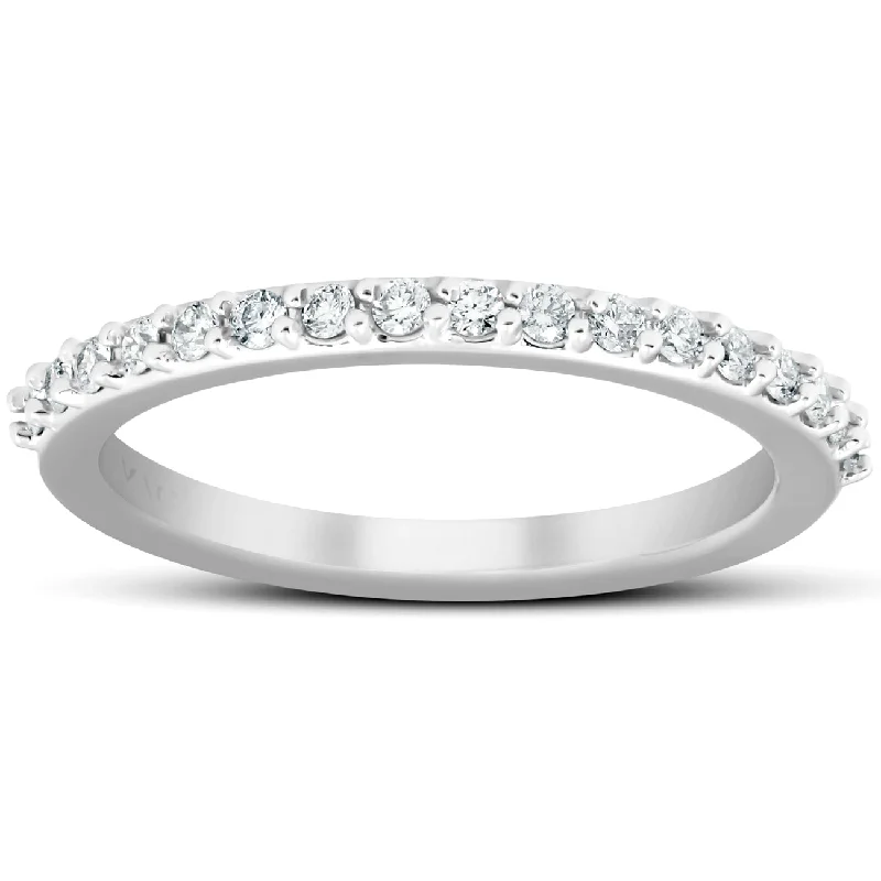 Ladies classic round engagement rings-1/4Ct Diamond Ring Matching Stackable Engagement Band 14k White Gold