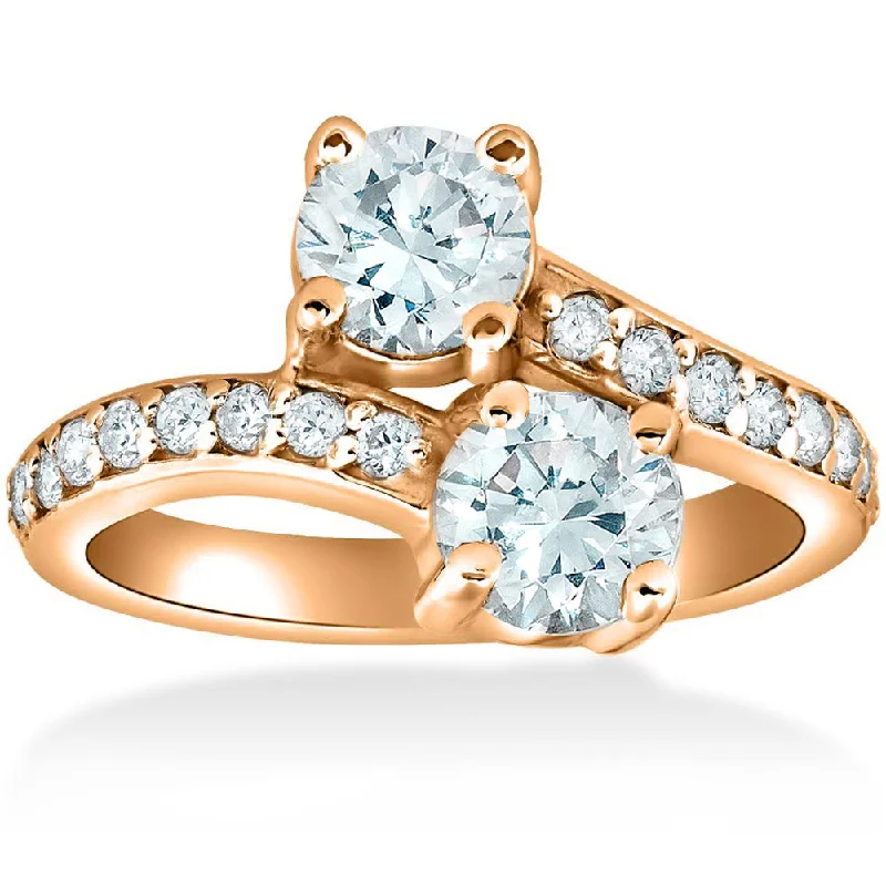 Ladies yellow gold engagement rings-1 1/2 cttw Forever Us 2-Stone Diamond Engagement Forever Us Ring 14k Rose Gold