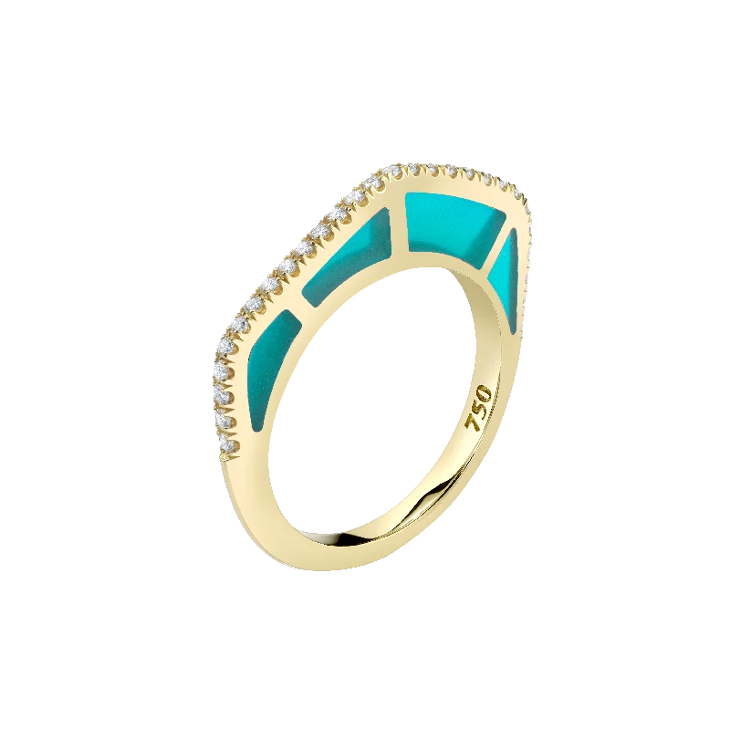 Ladies solitaire rings-Cobra Ring with Light Blue Enamel and Diamond Pave