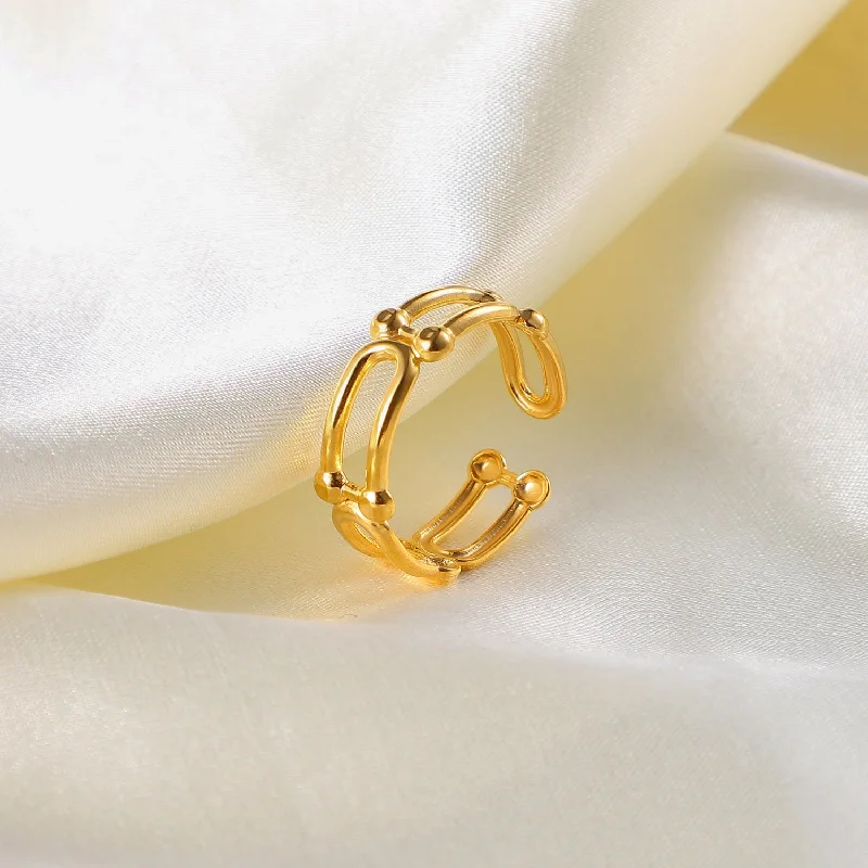 Ladies antique rings-European And American Paper Clip Open Ring 18k Gold-plated Stainless Steel Metal Ring Jewelry