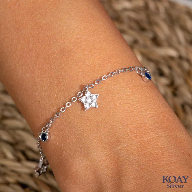 Ladies diamond-encrusted bracelets-Zircon Blue & Star Bracelet