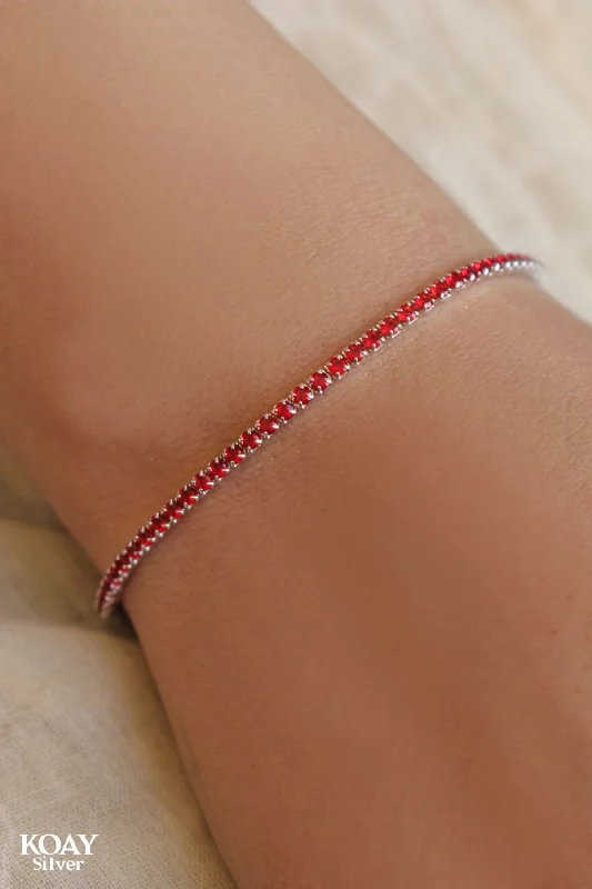 Ladies engraved bangles-Red Tennis Bracelet