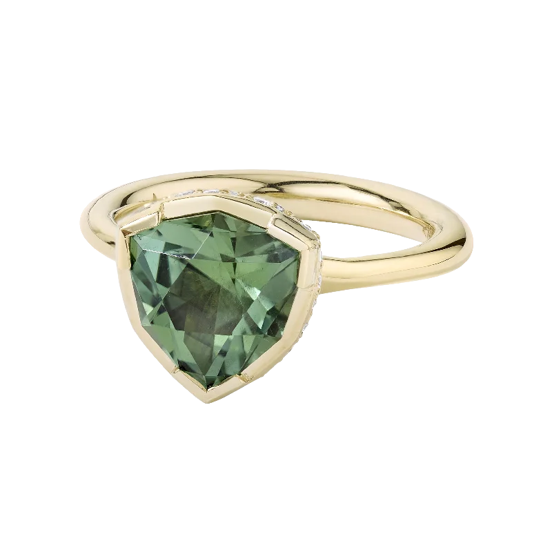 Ladies heart-shaped rings-Precision-Cut Green Tourmaline with Diamond Pave