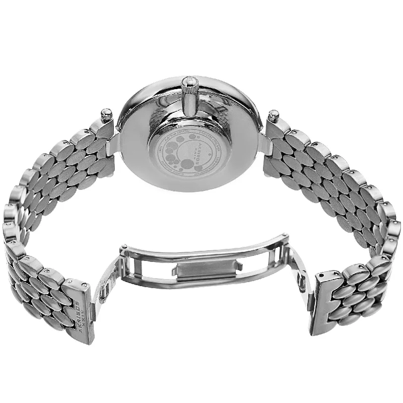 Ladies luxury bracelets-Akribos XXIV Womens Swiss Quartz Diamond Swarovski Crystal Silver-Tone Bracelet Watch