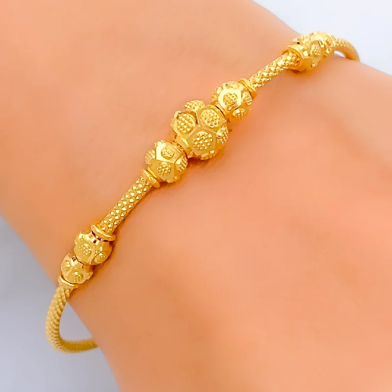 Ladies modern bracelets-Ethereal Engraved 22k Gold Bangle Bracelet