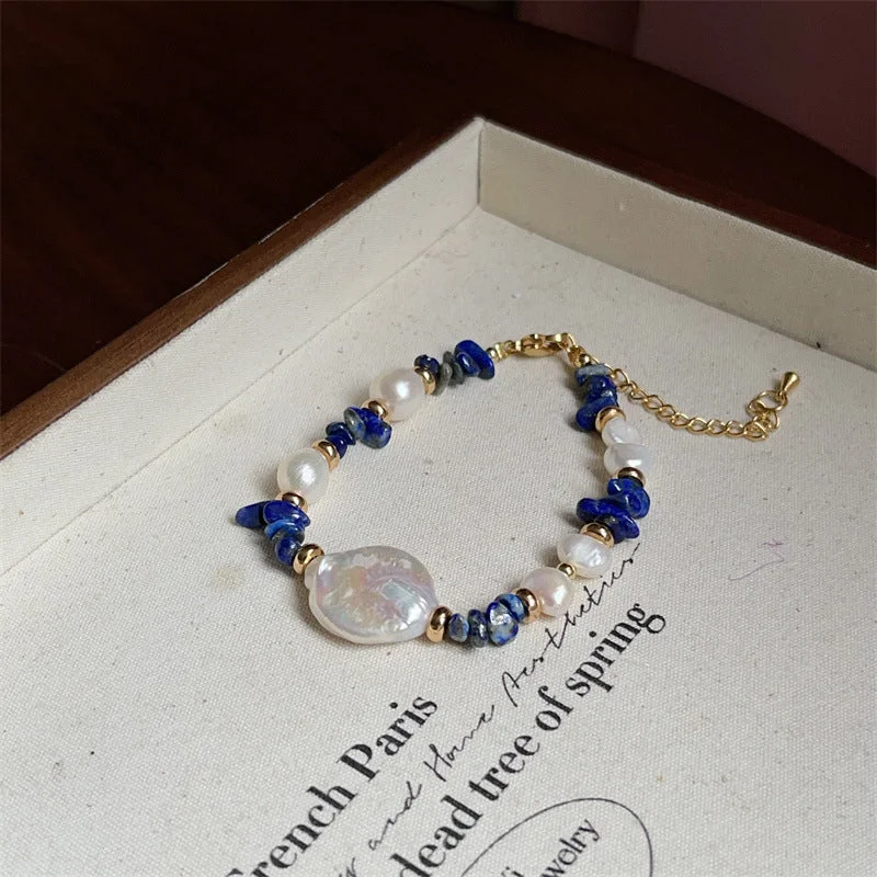 C269 Bracelet--Lapis Lazuli Baroque Pearl