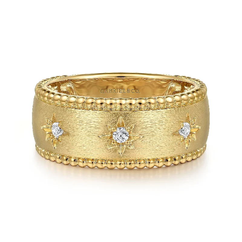 Ladies pave diamond rings-14K Yellow Gold Diamond Wide Bujukan Band Ladies Ring