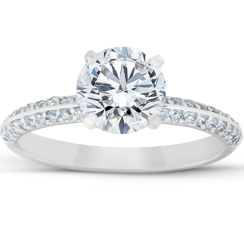 Ladies affordable platinum engagement rings-2 Ct Diamond Engagement Ring Pave 14k White Gold