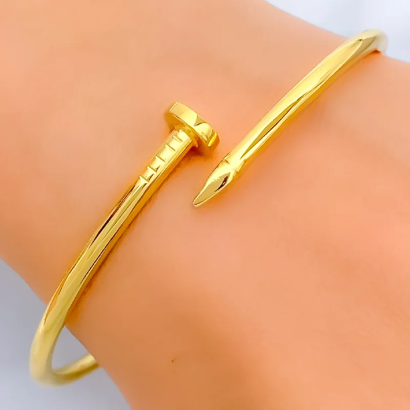 Ladies dainty bracelets-Effortless Everyday 21k Gold Nail Bangle Bracelet